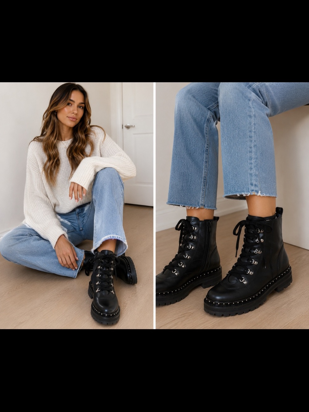 Steve Madden Black Studded Lace-Up Combat Boots